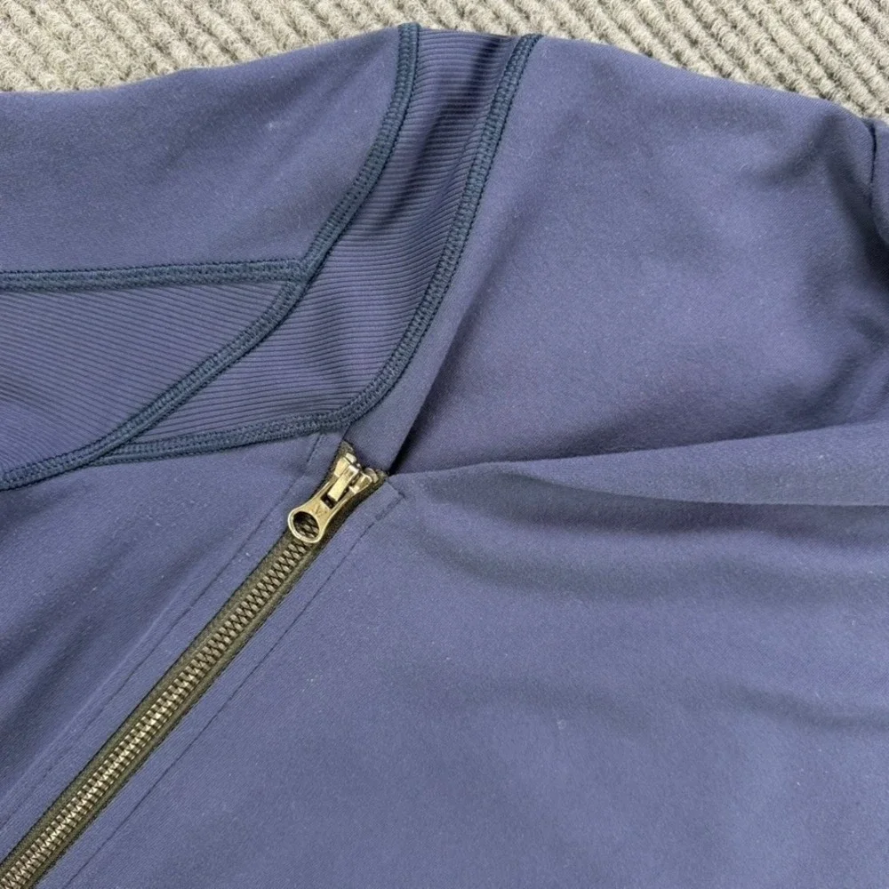 Lululemon Asymmetric Full Zip Jacket Navy Funnel Neck Thumbholes Womens 4 READ - Picture 6 of 11